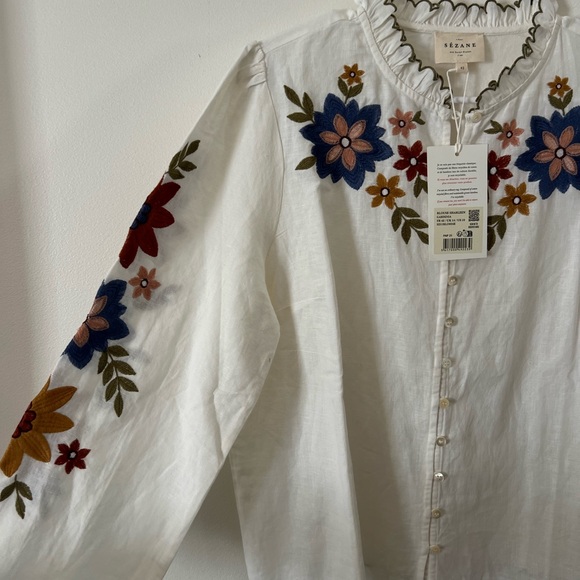 Sezane Charlene Blouse with Multicolor Floral Embroidery size 10 - Picture 4 of 4